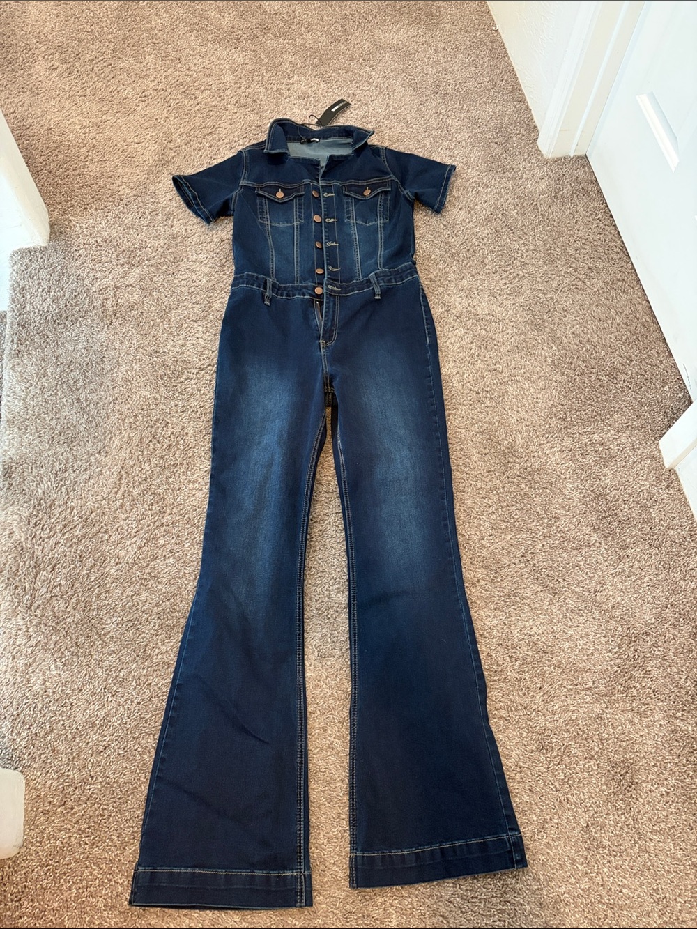 Fashion Nova Dark Blue Denim Jumpsuit
